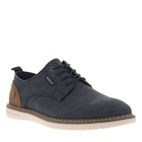 Baskets basses en cuir bleu marine et marron avec des lacets ronds - Image 3