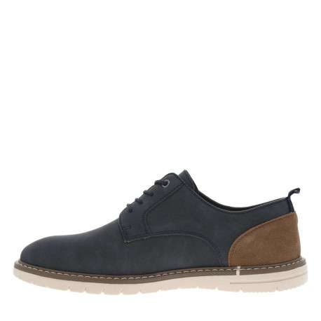 Baskets basses en cuir bleu marine et marron avec des lacets ronds