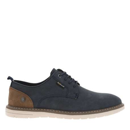 Baskets basses en cuir bleu marine et marron avec des lacets ronds - Image 2