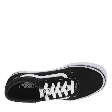 Baskets basses Ward en cuir nubuck et en toile noires avec lacets plats blancs - Image 5
