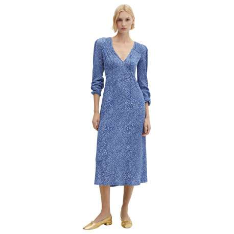 Robe longue multicolore rayée coupe cintrée col v et à manches courtes