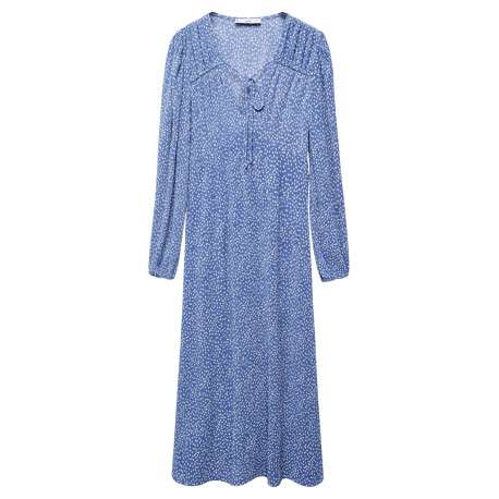 Robe longue multicolore rayée coupe cintrée col v et à manches courtes - Image 5