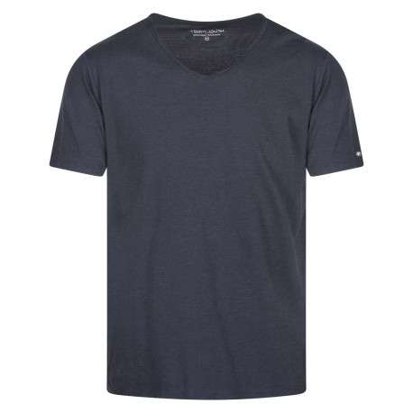 T-shirt marine chiné avec une coupe droite un col v et des manches courtes