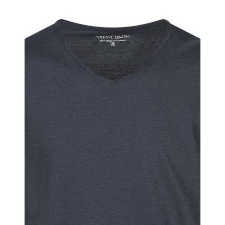 T-shirt marine chiné avec une coupe droite un col v et des manches courtes - Image 3