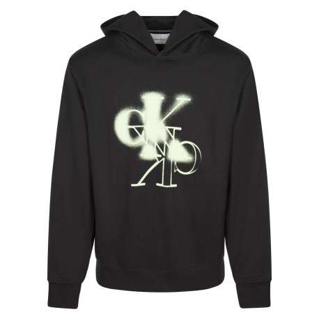 Sweat à capuche en coton noir logotypé à l'avant avec une coupe droite
