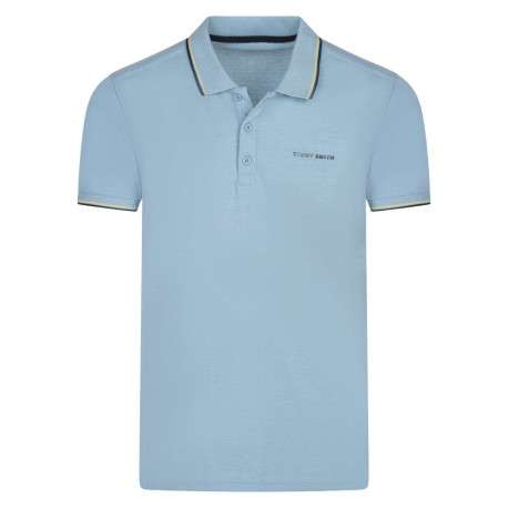Polo en coton bleu uni avec une coupe droite liseré sur le col et les manches