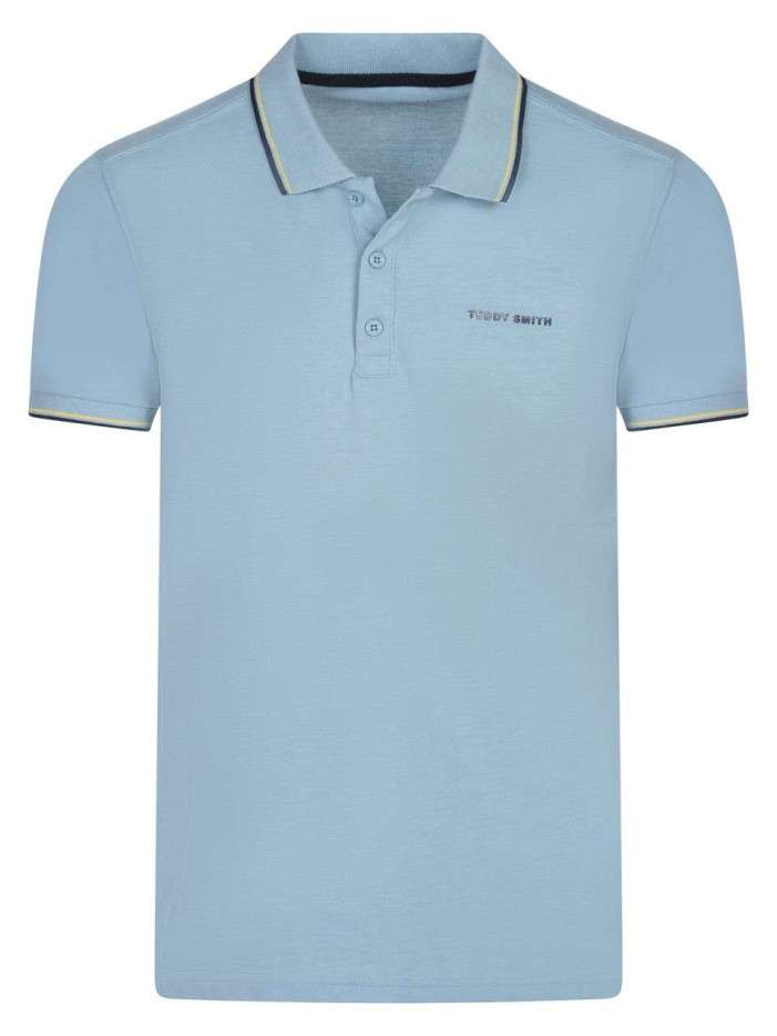 Polo en coton bleu uni avec...