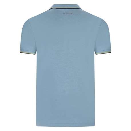 Polo en coton bleu uni avec une coupe droite liseré sur le col et les manches - Image 2