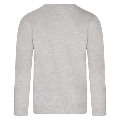 Pull en coton écru chiné uni avec un col v et une coupe droite - Image 2