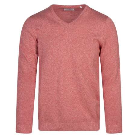 Pull en coton rouge uni coupe droite avec un col v et nom de la marque