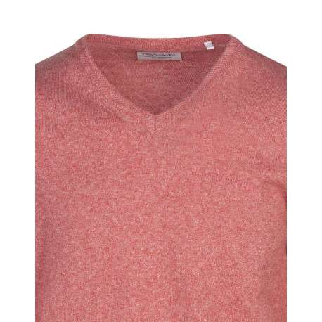 Pull en coton rouge uni coupe droite avec un col v et nom de la marque - Image 3