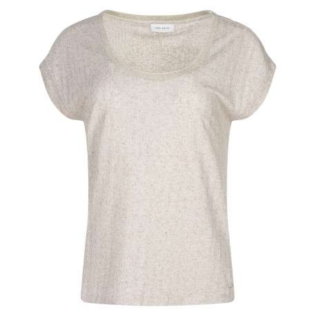 T-shirt beige avec une coupe droite un col rond et sans manches