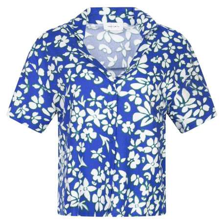 Chemisier bleu électrique fleuri avec une coupe droite et un col cranté - Image 2