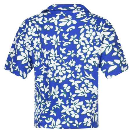 Chemisier bleu électrique fleuri avec une coupe droite et un col cranté - Image 3