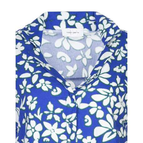 Chemisier bleu électrique fleuri avec une coupe droite et un col cranté - Image 4