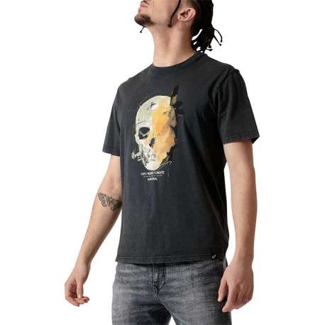 T-shirt en coton noir uni avec une coupe droite et un col rond - Image 4