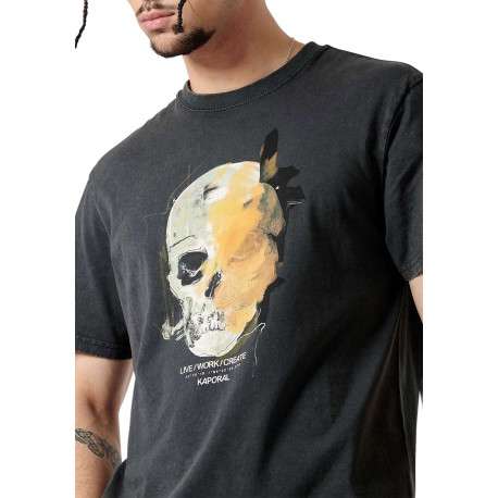 T-shirt en coton noir uni avec une coupe droite et un col rond - Image 6
