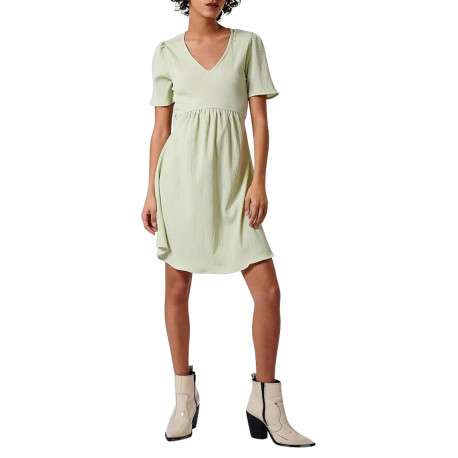 Robe courte vert d'eau imprimée avec une coupe droite col v et à manches courtes - Image 4