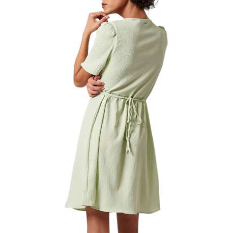 Robe courte vert d'eau imprimée avec une coupe droite col v et à manches courtes - Image 5
