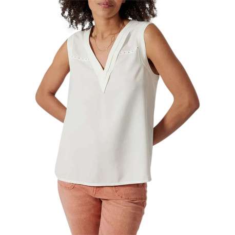 Chemisier blanc uni avec une coupe droite et un col v à manches courtes - Image 4