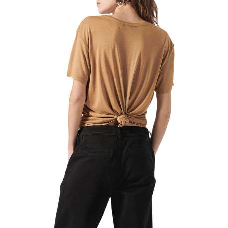 T-shirt camel uni avec une coupe droite col rond et à manches courtes - Image 2