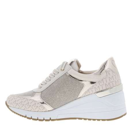 Baskets basses beige à talon compensé haut avec lacets et zip latéral