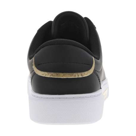 Baskets basses tennis en cuir noires et dorées à lacets plats - Image 6