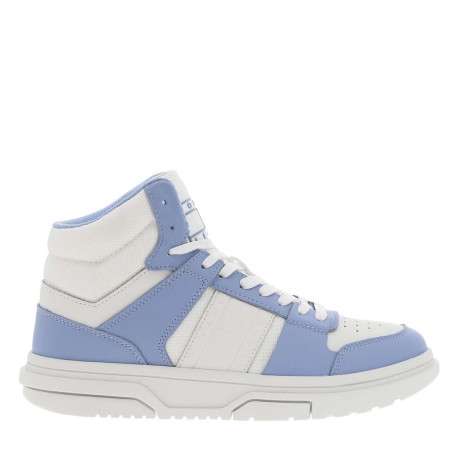 Baskets montantes en cuir bleu ciel et blanches avec drapeau logotypé - Image 2