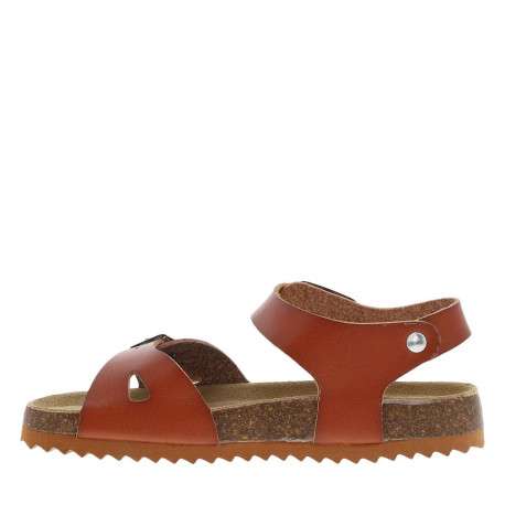 Nu-pieds marron avec un aspect liège et 2 boucles à ardillon