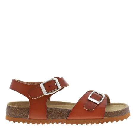 Nu-pieds marron avec un aspect liège et 2 boucles à ardillon - Image 2