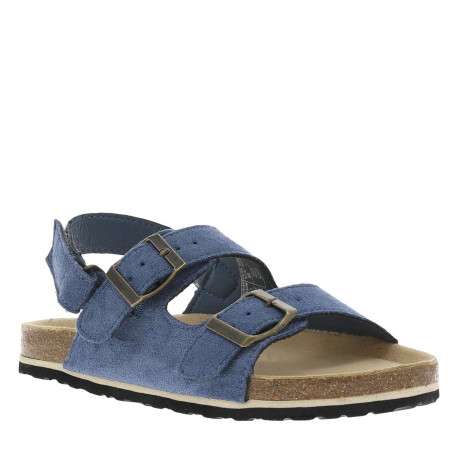 Nu-pieds bleu marine avec 2 boucles à ardillon et un aspect liège - Image 3