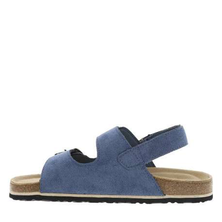 Nu-pieds bleu marine avec 2 boucles à ardillon et un aspect liège