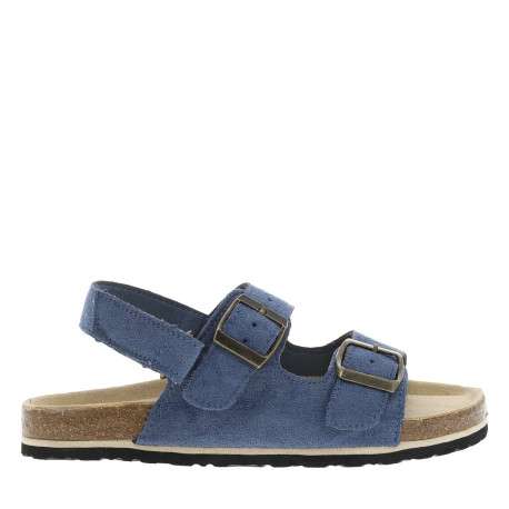 Nu-pieds bleu marine avec 2 boucles à ardillon et un aspect liège - Image 2