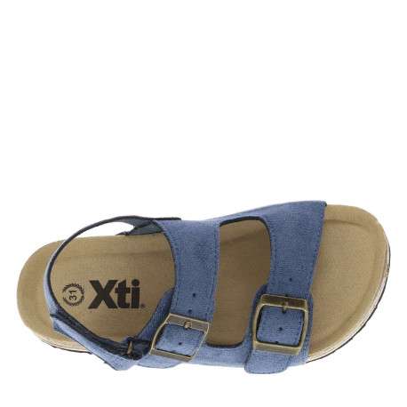 Nu-pieds bleu marine avec 2 boucles à ardillon et un aspect liège - Image 4