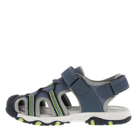 Sandales bleu jean et vert fluo avec 2 bandes auto-agrippantes