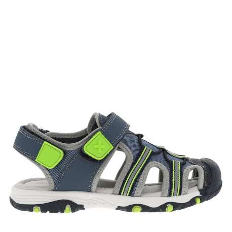 Sandales bleu jean et vert fluo avec 2 bandes auto-agrippantes - Image 2