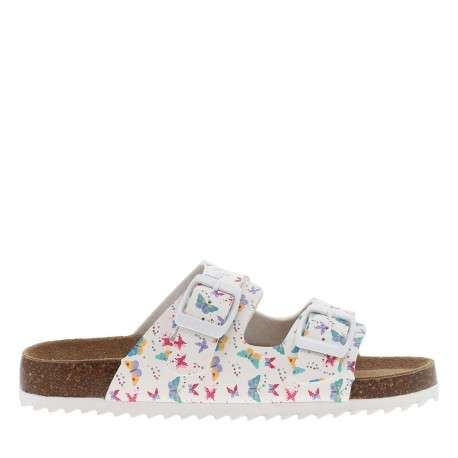 Mules blanches imprimées papillons avec 2 boucles à ardillon - Image 2