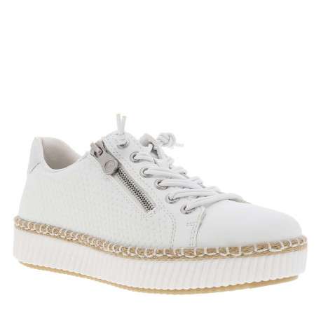 Baskets basses tennis blanches avec des lacets élastiqués et un zip latéral - Image 3