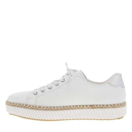 Baskets basses tennis blanches avec des lacets élastiqués et un zip latéral