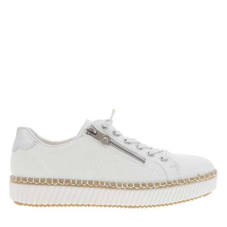 Baskets basses tennis blanches avec des lacets élastiqués et un zip latéral - Image 2