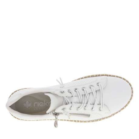 Baskets basses tennis blanches avec des lacets élastiqués et un zip latéral - Image 4