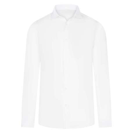 Chemise en lin et coton blanche unie avec une coupe ajustée et un col français