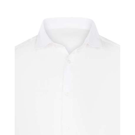 Chemise en lin et coton blanche unie avec une coupe ajustée et un col français - Image 3