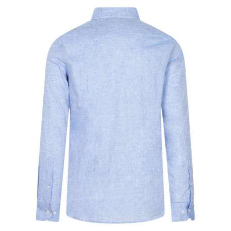 Chemise en lin et coton bleue chiné avec un col français et une coupe ajustée - Image 2
