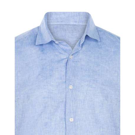 Chemise en lin et coton bleue chiné avec un col français et une coupe ajustée - Image 3