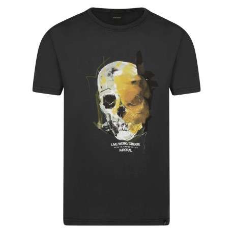 T-shirt en coton noir uni avec une coupe droite et un col rond