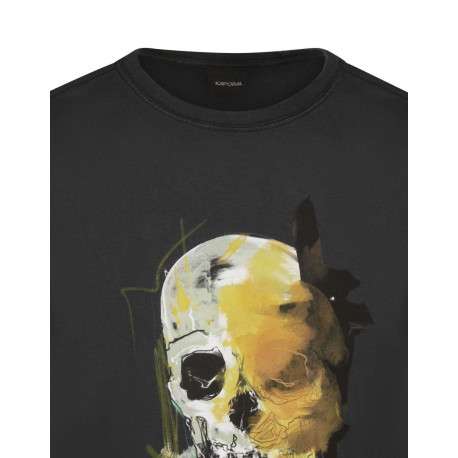 T-shirt en coton noir uni avec une coupe droite et un col rond - Image 3