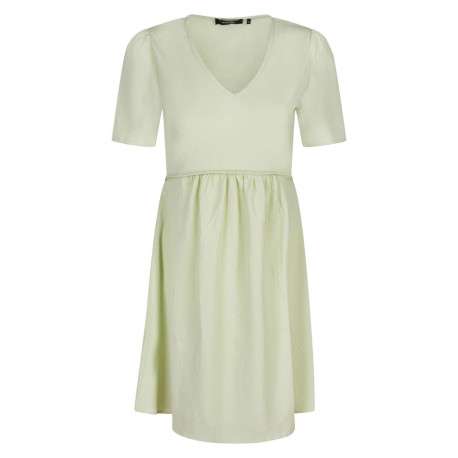 Robe courte vert d'eau imprimée avec une coupe droite col v et à manches courtes
