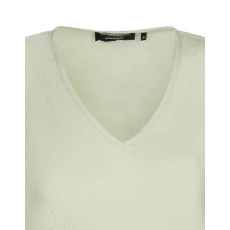 Robe courte vert d'eau imprimée avec une coupe droite col v et à manches courtes - Image 3