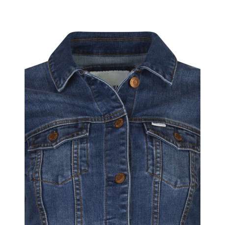 Veste en coton mélangé bleu uni avec un col français et une coupe droite - Image 3